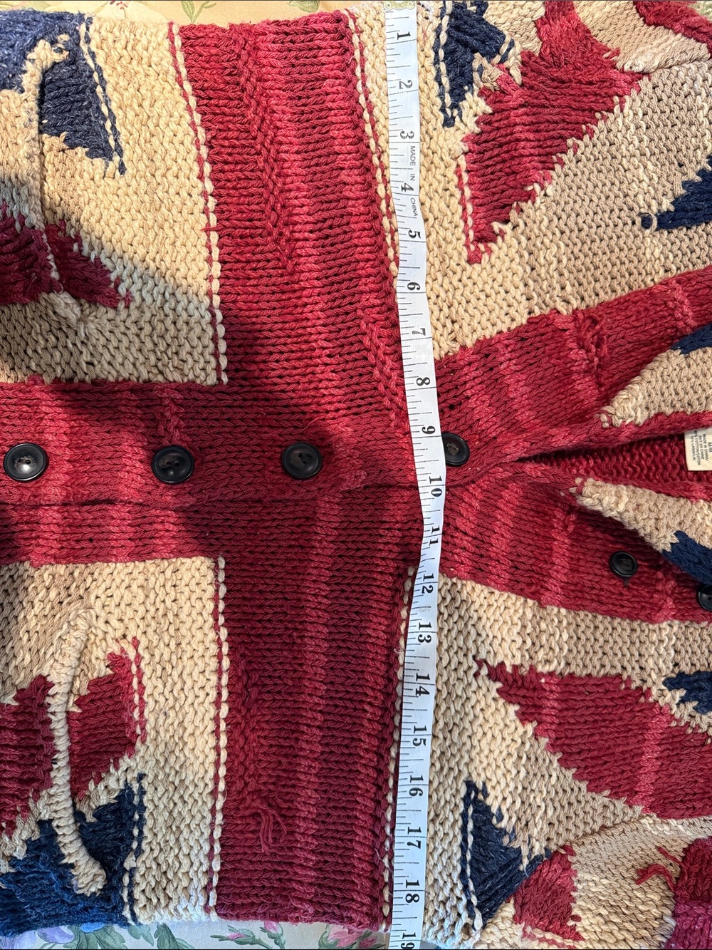 Ralph Lauren Red Cream & Navy Shawl Collar Cardigan - Picture 5 of 6